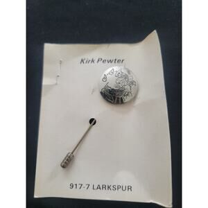 VTG Kirk Pewter Lapel Stick Pin 2.5" long Etched Flower Larkspur